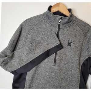 Spyder Men's Sweater‎ Gray Textured 1/4 Zip Fleece Pullover Jacket Size M Logo